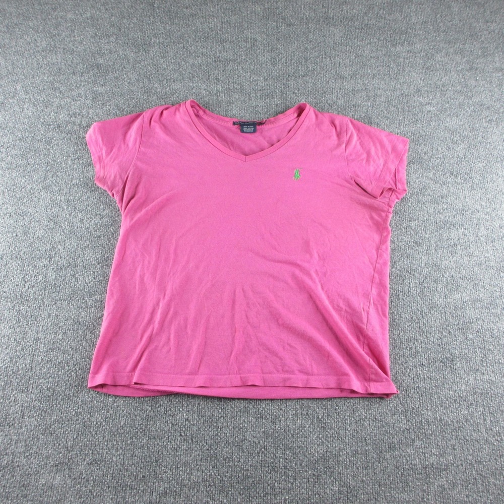 Ralph Lauren Sport Shirt Womens S Pink V Neck Short Sleeve Cotton Logo Tee